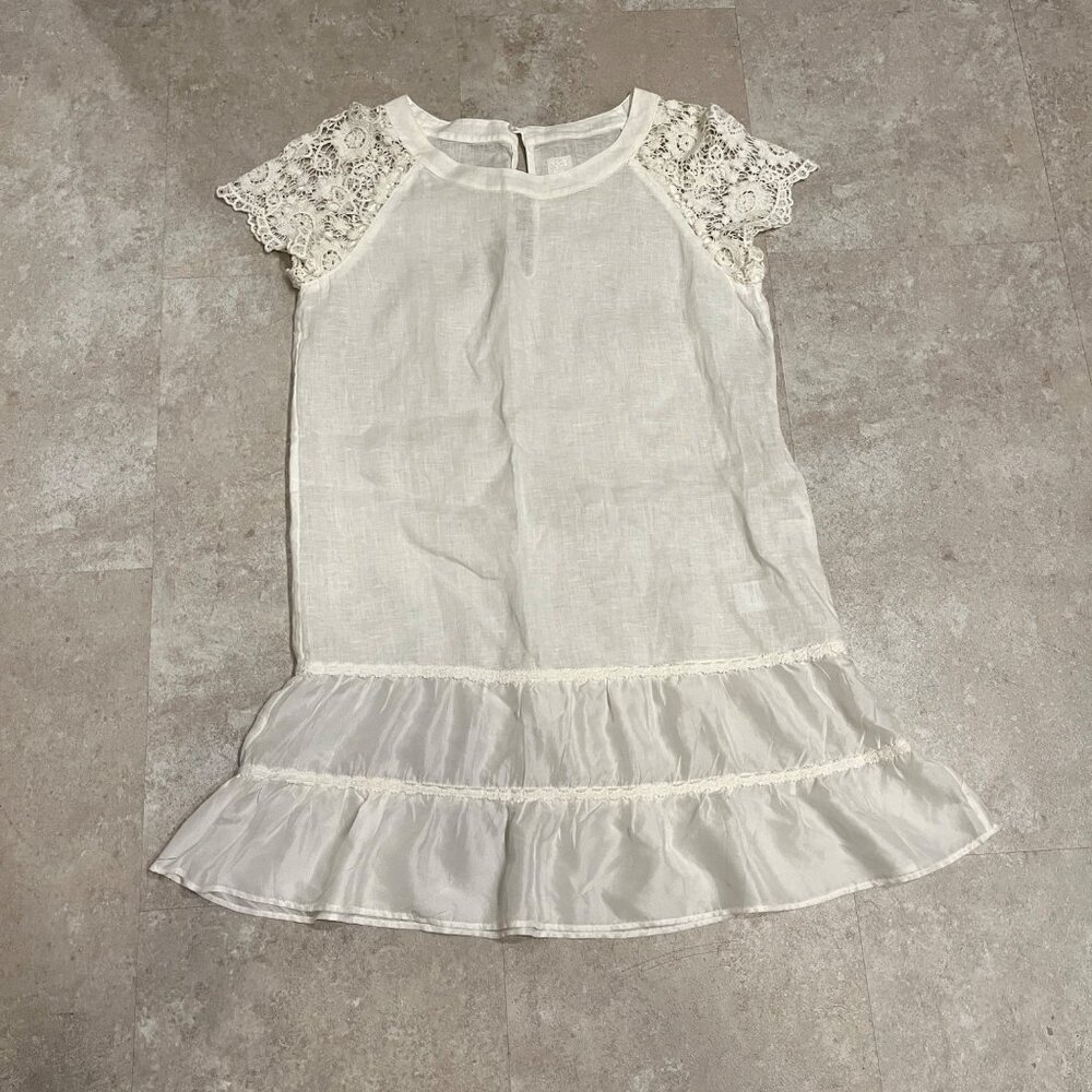 120% Lino Linen Dress With Silk and Lace Accents Size Medium/42